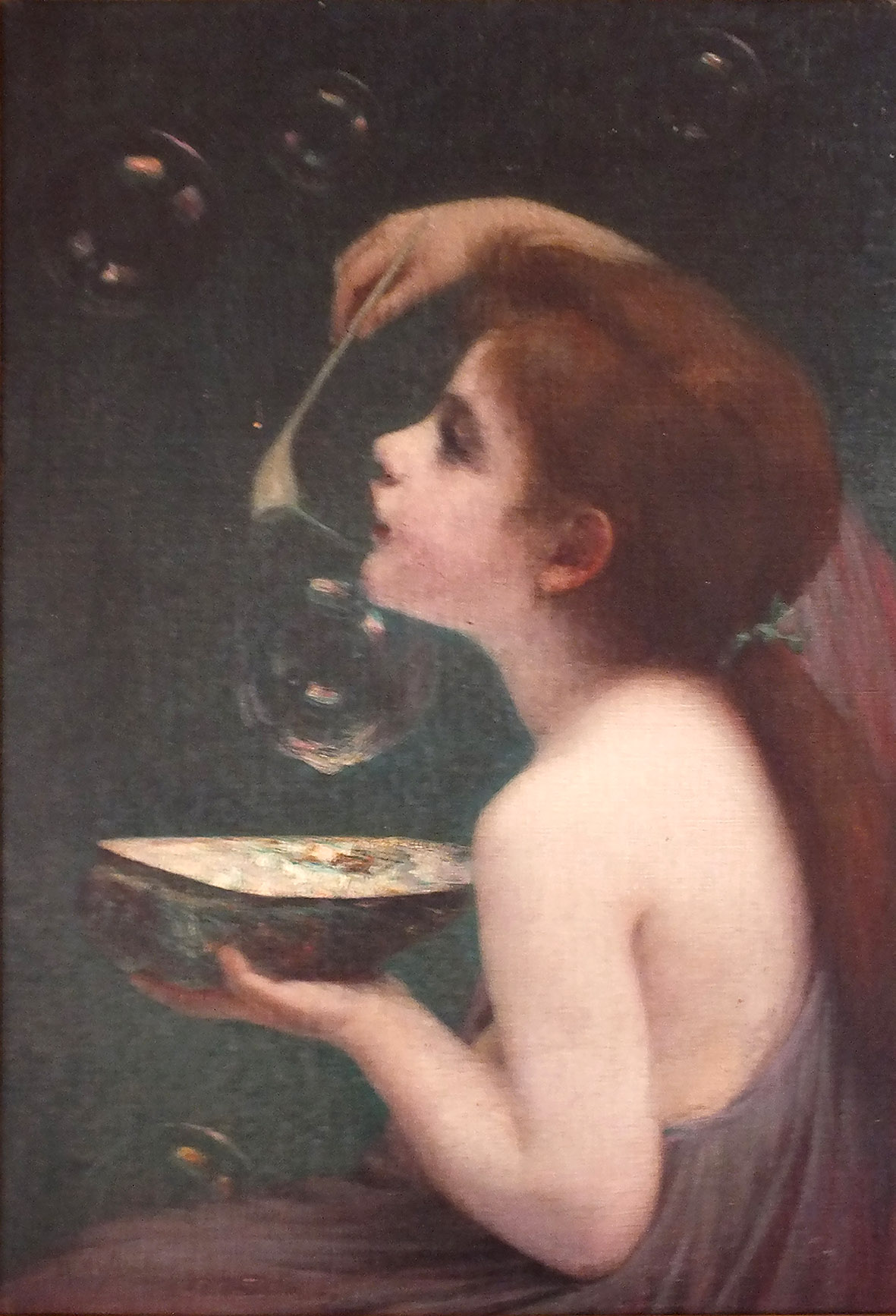 A painting of a child blowing bubbles Description automatically generated