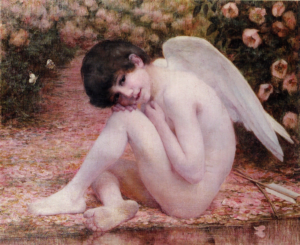 A painting of a child with wings Description automatically generated